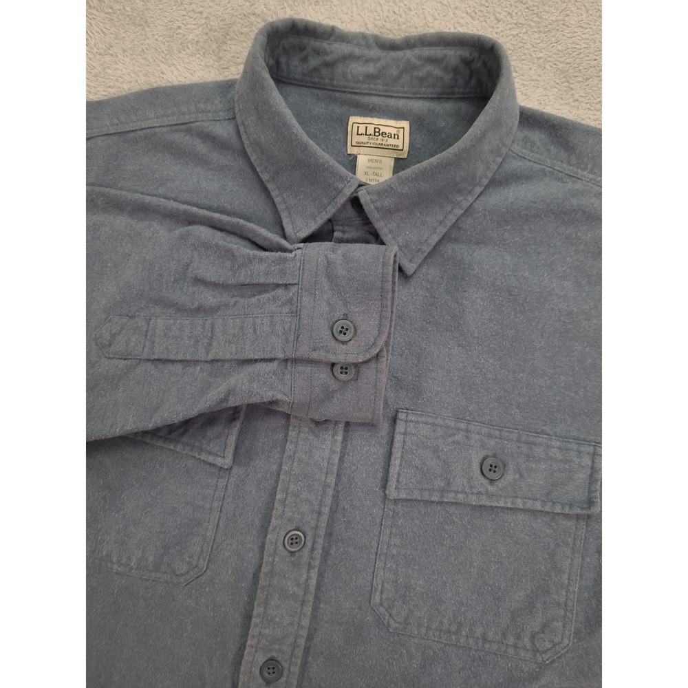 LL Bean Mens XL Tall Blue Gray Chamois Flannel Button Up Work Shirt 0MT04